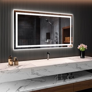 LED Bathroom Mirror with Lights 55x30, Lighted Vanity Mirror Wall Mounted with Front and Backlit - White