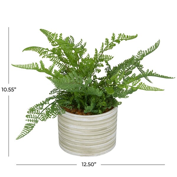 The Novogratz Green Faux Foliage Fern Artificial Plant with Patterned Round Pot - 12.05 x 12.50 x 10.55