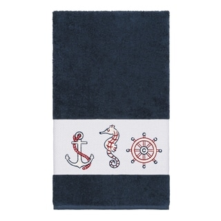 Authentic Hotel and Spa Turkish Cotton Nautical Embroidered Midnight Blue Bath Towel