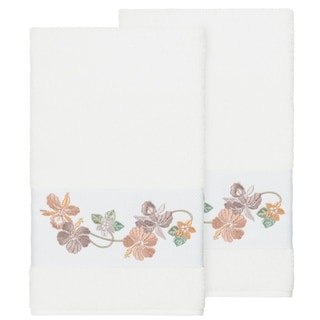 Authentic Hotel and Spa Turkish Cotton Floral Vine Embroidered White 2-piece Bath Towel Set