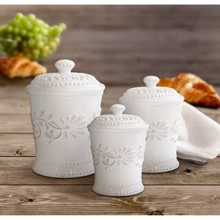 American Atelier Bianca Leaf White 3-piece Ceramic Canister Set