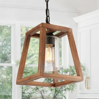 Anmytek Pendant Light Farmhouse Kitchen Wood Chandelier Rustic Hanging Ceiling Light Fixture