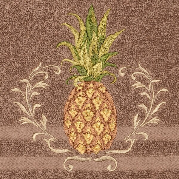 Authentic Hotel and Spa Turkish Cotton Pineapple Embroidered Latte Brown 3-piece Towel Set