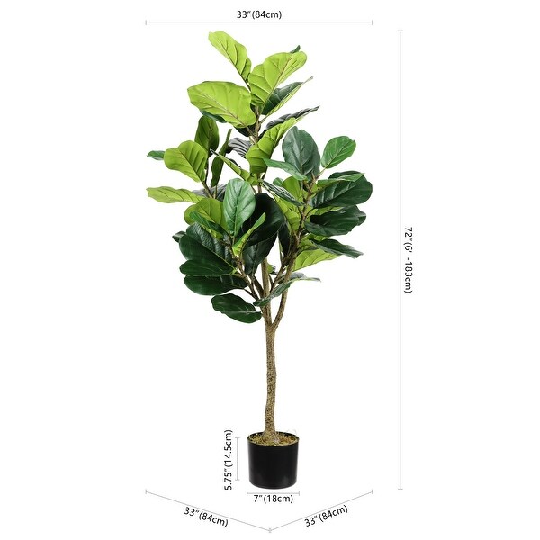 SAFAVIEH Faux Multi Branch Fiddle Leaf Fig 72-inch Potted Tree - 33" W x 33" D x 72" H