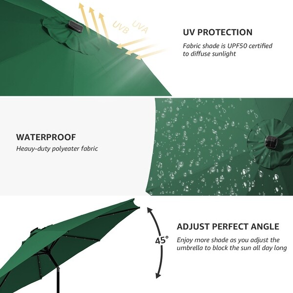 10 ft. Steel Lighted Market Tilt Solar Umbrella With Crank