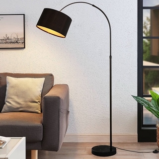 Adjustable 71" Arching Floor Lamp Drum Shade Arc Lamp with Marble Base - 71in Total Height