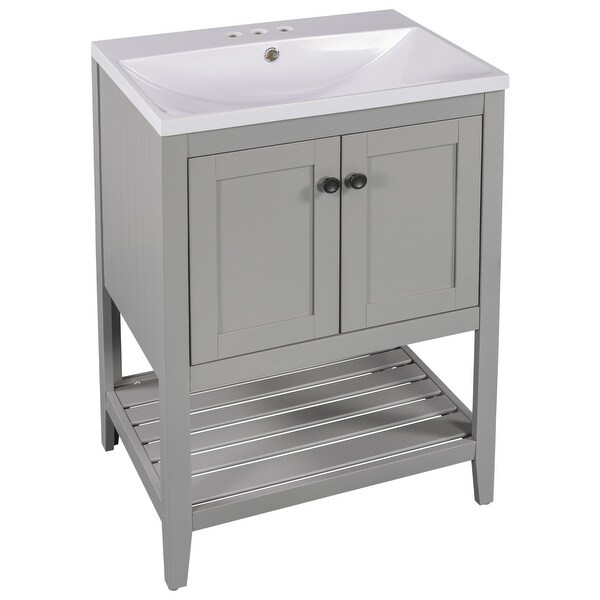 Solid Wood Bathroom Vanity with Ceramic Sink