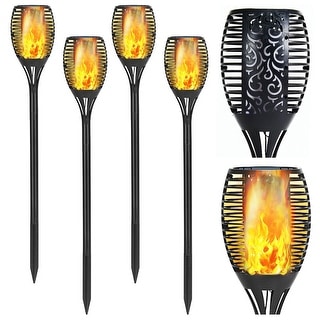 4 Pcs Solar Waterproof Flickering Dancing Flame Lamp - 5" D x 31-43.5" H