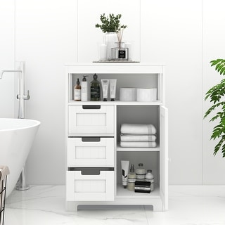 White Wood 3-Drawer 1-Door Bathroom Storage Cabinet - N/A