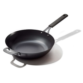 OXO Black Steel 12" Wok with Helper Handle & Silicone Sleeve