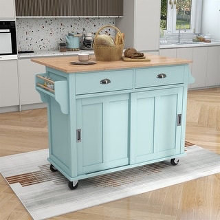 Merax Sliding Barn Door Storage Kitchen Cart with Drop-Leaf Countertop, Adjustable Shelves
