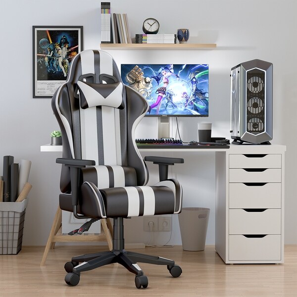 Gaming Chair with Height Adjustable Headrest and Lumbar Support