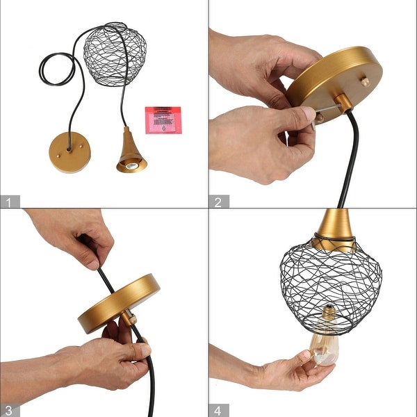 Modern 7inch Mini Farmhouse Cage Pendant 1-Light Metal Wire Black Ceiling Lights for Kitchen Island