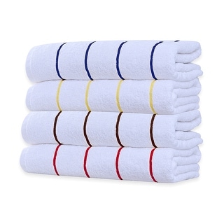 Pure Cotton Beach Towel Cabana Striped by Ample Decor- Set of 4 - 30 X 68 Inch