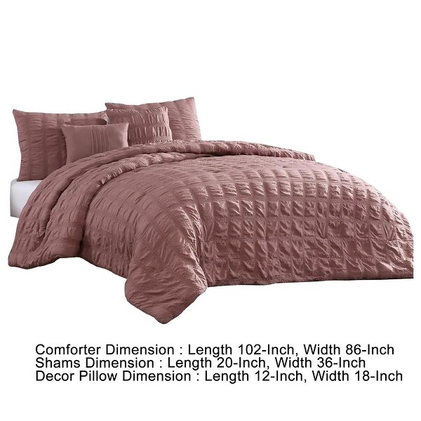 Alice 5 Piece King Comforter Set, Textured, The Urban Port, Rose Pink