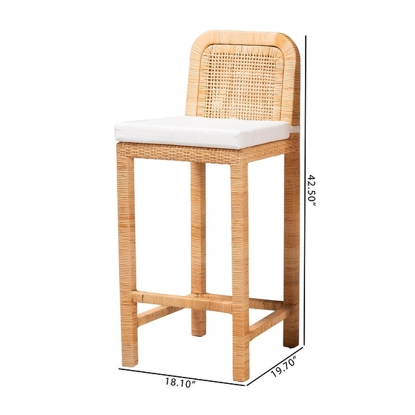 Zariah Modern Bohemian Natural Brown Rattan and Mahogany Wood Bar Stool