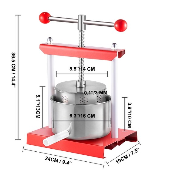 VEVOR Fruit Wine Press Grape Press for Wine Making Wine Press Machine with 2 Stainless Steel Barrels