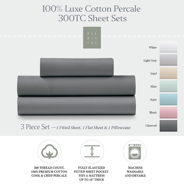 100% Cotton Percale Cool and Crisp Deep Pocket Sheet Set