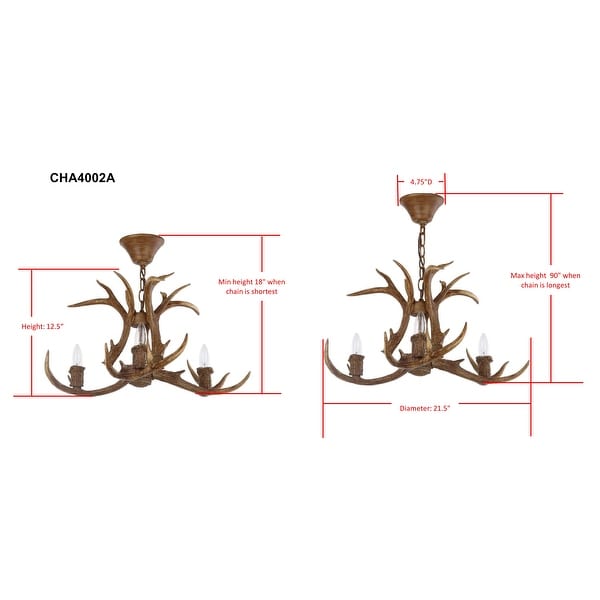 SAFAVIEH Lighting Makani Adjustable 3-light Brown Antler Chandelier - 21.5" x 21.5" x 18-90"
