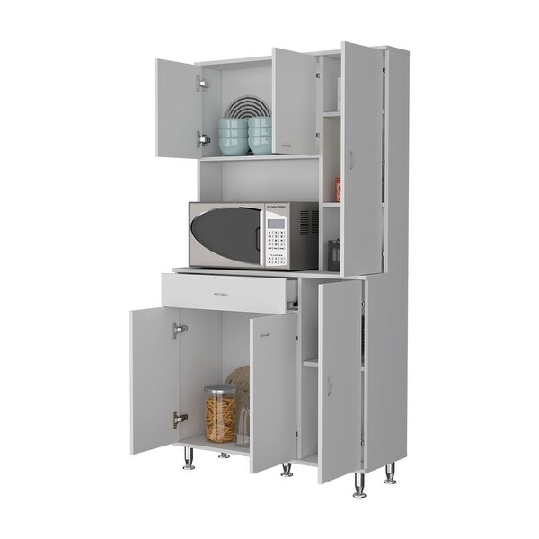 FM Furniture Venice 90 Pantry Cabinet, Multiple Cabinets, One Drawer, and Two Open Shelves