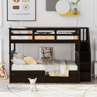 Full-Over-Full Bunk Bed with Twin Trundle for Bedroom, Dorm, Adults