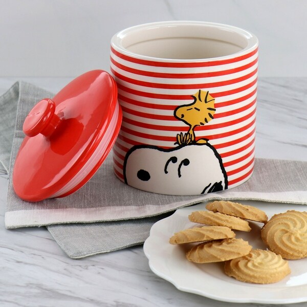 Peanuts Snoopy & Woodstock Striped Cookie Jar