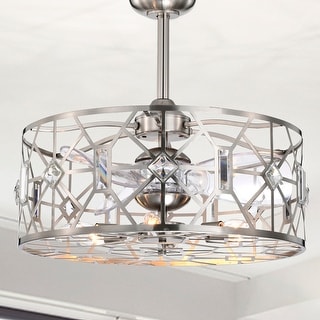 Gio 24 Ince Satin Nickel Finish Glam-Modern Style Crystal Lighted Ceiling Fandelier with Remote