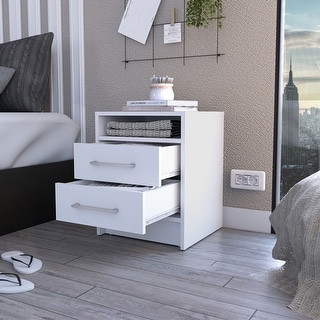 White 2-Drawer 1-Shelf Rectangle Nightstand