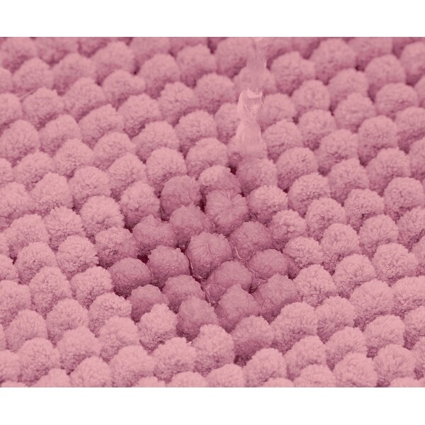 Purple Pink Floral Roses Bathroom Set Chenille Soft Plush Bath Mat With Shower Curtain & 12 Curtain Hooks