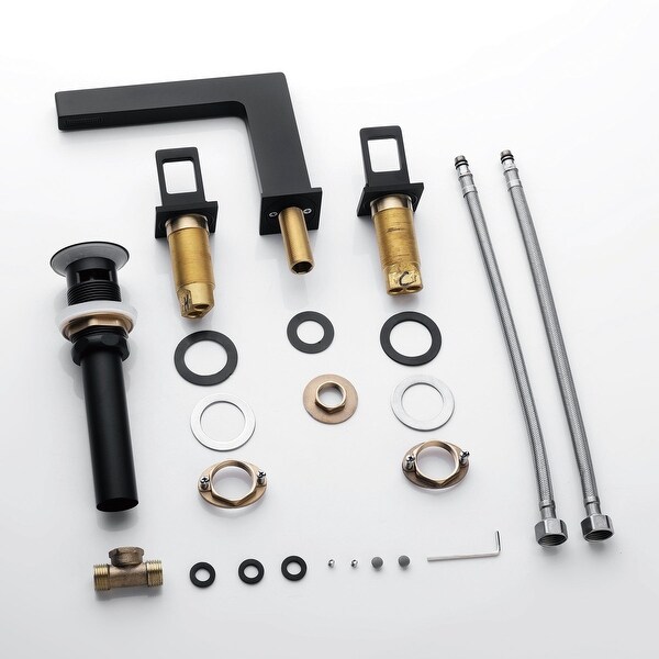 matte black 3 holes two handles wideSpread bathroom basin faucets with pop up drain - 7'6" x 9'6"