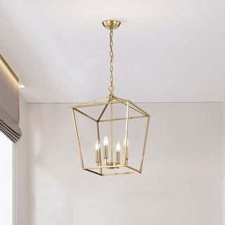 Gold Finish 4-Light 16 in. Lantern Cage Pendant