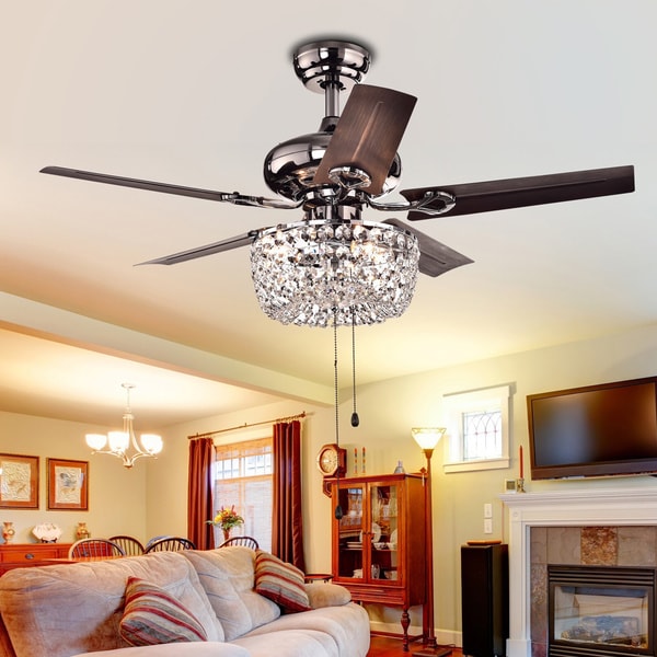 Angel 3-light Crystal Chandelier 5-blade Brown Ceiling Fan