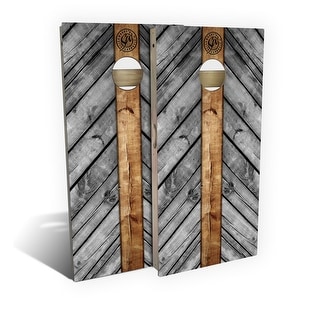 Grey Wood Lines Regulation Cornhole Board Set (Includes 8 Bags) - N/A