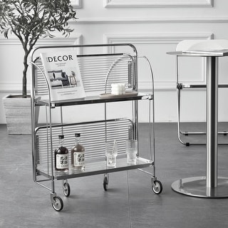 2 Tier Rolling Metal Serving Cart for Kitchen, Party, Dining Room and Living Room