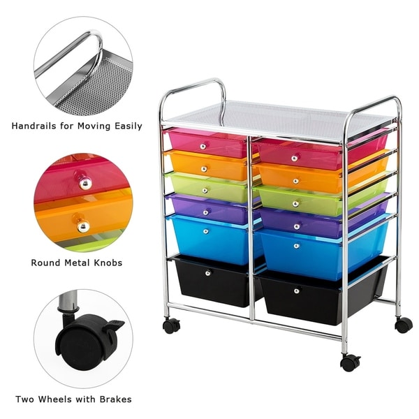 12-Drawers Rolling Storage Cart with Organizer Top