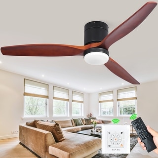 Moasis 52" Low Profile Ceiling Fan with LED Light and Remote Wall Switch 6 Speed Reversible Airflow