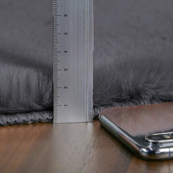 2 Piece Charcoal Grey Ultra Soft Faux Fake Fur Rabbit Bathroom Bath Mat Set