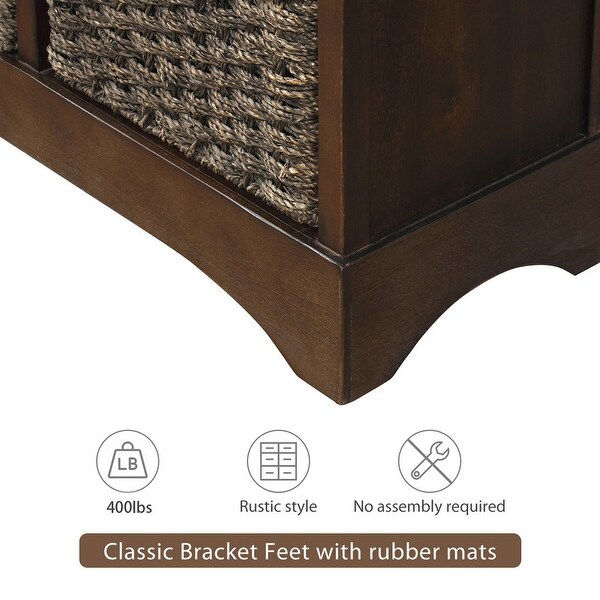 Rustic Storage Cabinet with Drawers and Rattan Basket for Dining Room