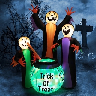 8FT Inflatable Halloween Witches Holding Cauldron with Colorful Lights