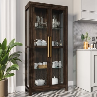 BELLEZE Avalon Curio Cabinet with Tempered Glass Doors