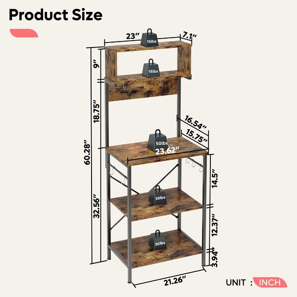 60 Inch Kitchen Baker's Rack with Hutch 8 Side Hooks