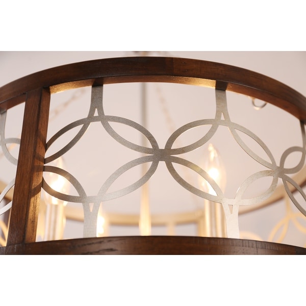 Oaks Aura Rustic Farmhouse 4-Light Wood Ceiling Light Drum Shabby Chic Wood Chandelier