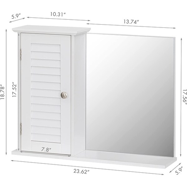 Spirich Home Bathroom Wall Cabinet with Mirror, Hanging Medicine Cabinet with A Door, White