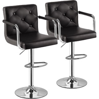 Javlergo Set of 2 Bar Stools Adjustable Swivel PU Leather Barstools with Arm and Back