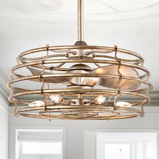 Baakir Gold Brushed 6 Light 3 Blade Chandeler Ceiling Fan 26 Inch with Remote