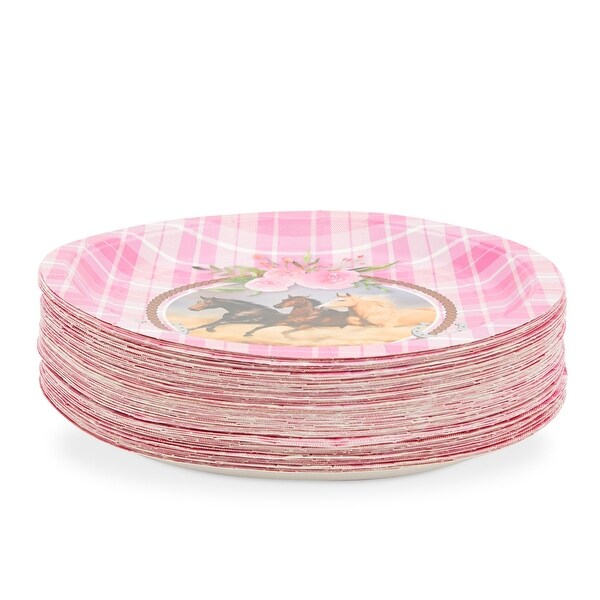80 Pack Horse Paper Plates, Cowgirl Birthday Party Pink Decorations for Girls (9 In)