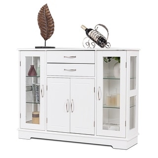 Costway Buffet Storage Cabinet Console Cupboard W/Glass Door Drawers