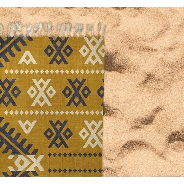 ORNA GOLD AND GREY Beach Blanket with Tassels By Becky Bailey - 38 x 80