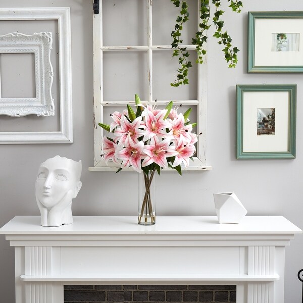 25" Artificial Lily Arrangement with Cylinder Glass Vase