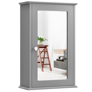 Costway Bathroom Wall Cabinet Single Mirror Door Cupboard Storage